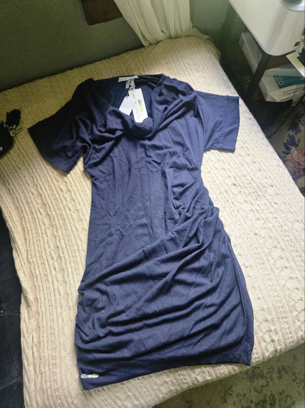 Lacoste + Malandrino Cowl Neck Navy Short Sleeve Polo Dress